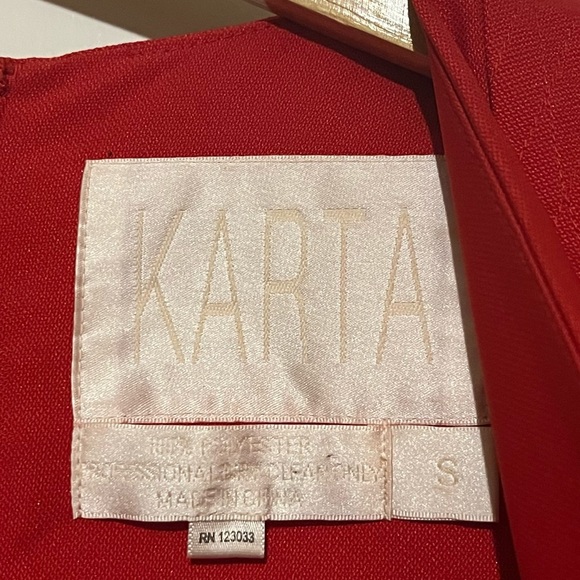 Red Embellished Deep V Neck Shift Dress by Karta - Picture 3 of 5